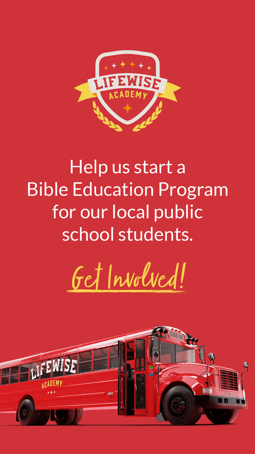 Help us start a Bible Education Program for our local public school students. Get involved!